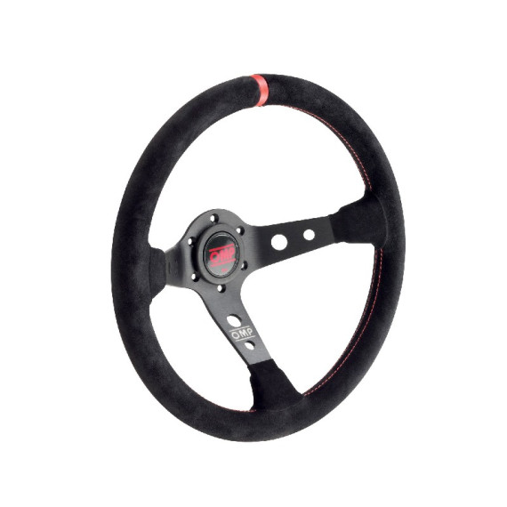 VOLANT OMP CORSICA CUIR ROND NOIR / ROUGE